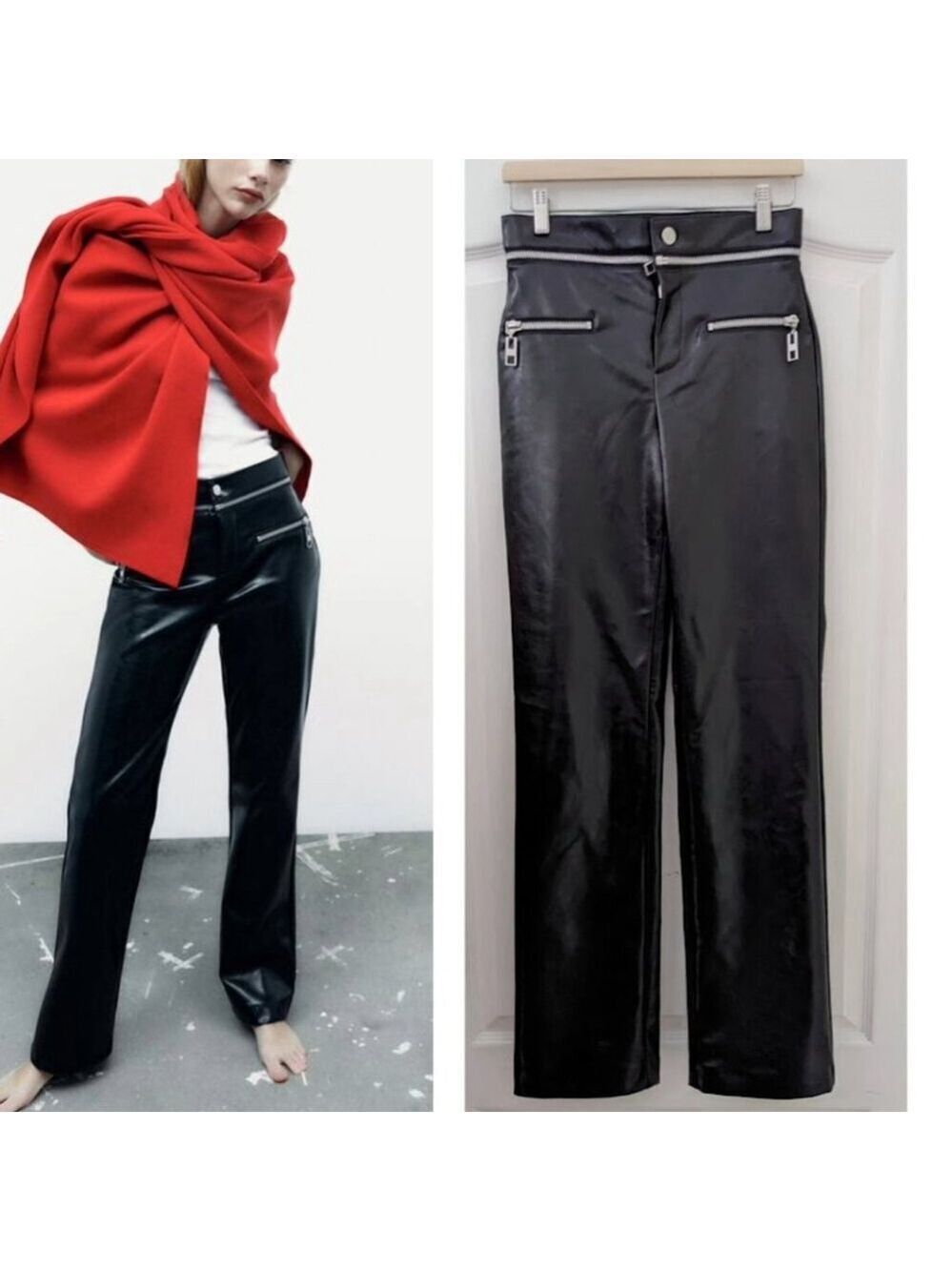 NWT Zara | Leather Effect Zipped Trousers